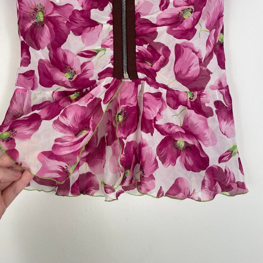 Dolce & Gabbana Purple Floral Print V Neck Puff Sleeve Blouse Size Large - Picture 3 of 8